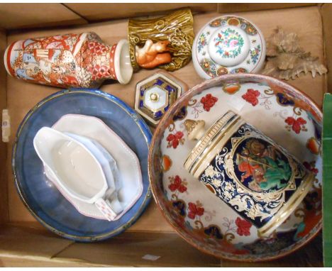 A box containing a quantity of assorted ceramic items including Doulton Lambeth bowl, etc.