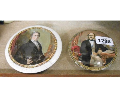 Two Victorian Prattware pot lids depicting the late Prince Consort and The Right Honourable Sir Robert Peel