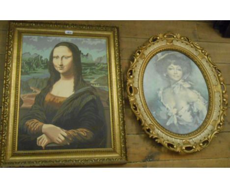 A framed painted copy of The Mona Lisa - signed C. Packford - sold with a framed coloured print