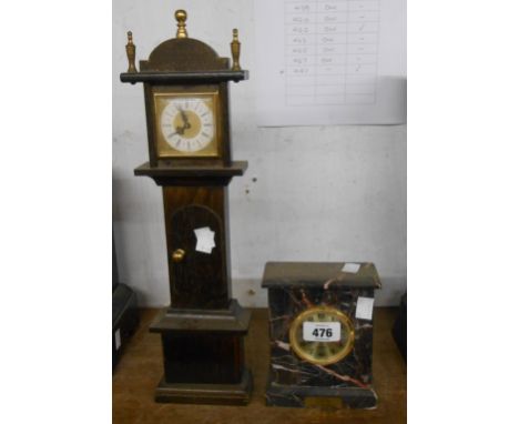 An Ashburton Marble cased desk timepiece with battery movement - sold with a miniature long case style alarm clock