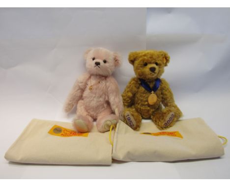 Two Steiff jointed mohair teddy bears to include 660740 'The Golden Jubilee Bear' and 661983 'Englands Rose Bear'. both in St