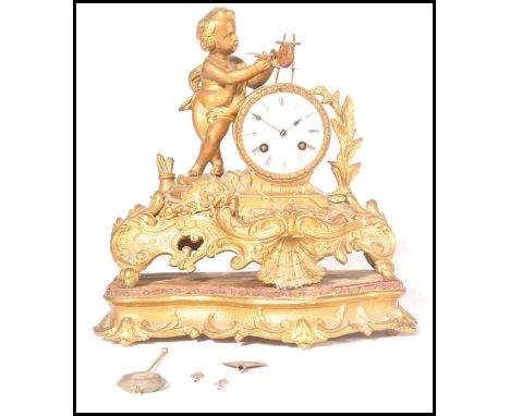 A mid 19th century Japy Freres French gilt metal ormulu mantel clock and bracket stand. The cylinder movement with enamel dia