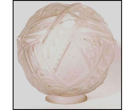 An early 20th century Art Deco Muller Freres Lun&eacute;ville Globe ceiling light. The moulded frosted glass shade of globula