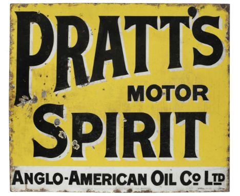 * Pratts. An original Pratt's Motor Spirits double sided sign, produced for Anglo-American Oil Co Ltd, black and white letter