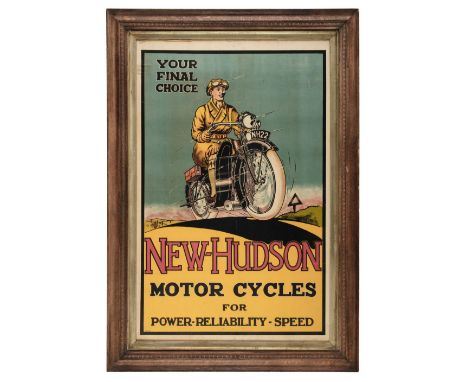 * New-Hudson Motorcycles. An advertising poster c.1915, colour lithograph on paper, printed B.P.52 lower left, some creasing 