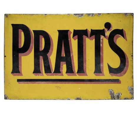 * Pratts. An original Pratt's single sided enamel sign, with black and red lettering on a yellow ground, holes to each corner