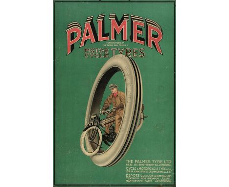 * The Palmer Tyre Ltd. A Palmer Motor Cycle Tyres advertising poster c.1915, colour lithograph on card, two eyelets to the up