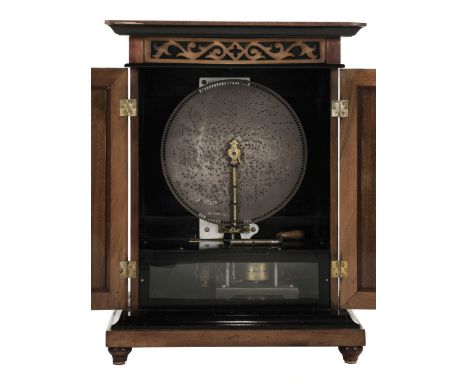 * Mechanical Music. A late 19th century Swiss "The Britannia" Polyphon by B.H.A. of St Croix, the walnut and ebonised case wi