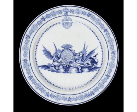 * Worcester. A Victorian Worcester copy of a Chinese armorial plate, with blue printed decoration bearing the arms of the Ear