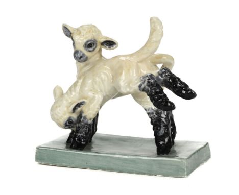 * Royal Worcester. 'Maytime' by Doris Lindner, modelled as two lambs (3123) green mark, 10cm longQty: (1)