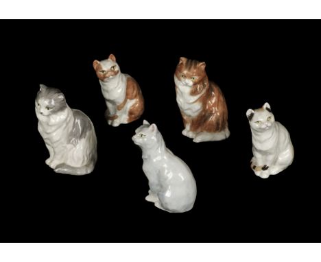 * Royal Worcester. A collection of cats modelled by F.G. Doughty, comprising three Short Haired Cats (3616), two Long Haired 