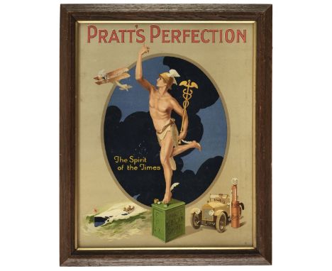 * Pratts. A Pratt's Perfection advertising board, c.1915, colour lithograph on card, 46 x 36cm, period oak frame, glazedQty: 