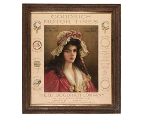 * Goodrich Motor Tires. An original Goodrich Company poster c.1910, colour lithograph on paper, showing a portrait of Marie b