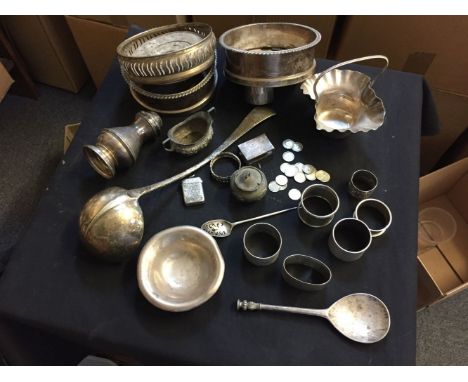 * Mixed Silver. A collection of silver, including an 18th picture back mote spoon, a pair of coasters, Sheffield 1911, a larg