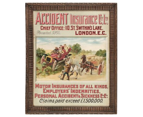 * Motor Insurance. Accident Insurance Coy Ltd poster c.1920, colour lithograph laid on card, some staining and scuffs, 61.5 x