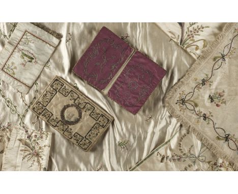 * Regency embroidery. A collection of fabrics &amp; pocket books, late 18th/early 19th century, 10 pieces of silk or satin, e