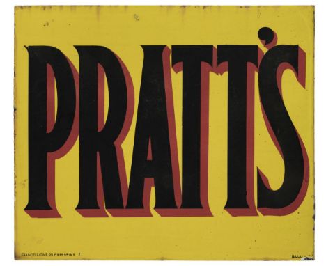 * Pratts. An original Pratt's double sided enamel sign, produced by Franco Signs, 25 Oxford Street, W.1., additional stamped 