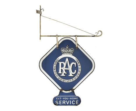 * Royal Automobile Club. A 1950s enamel double sided sign for RAC Get-You-Home Service, some rusting, notably around the edge