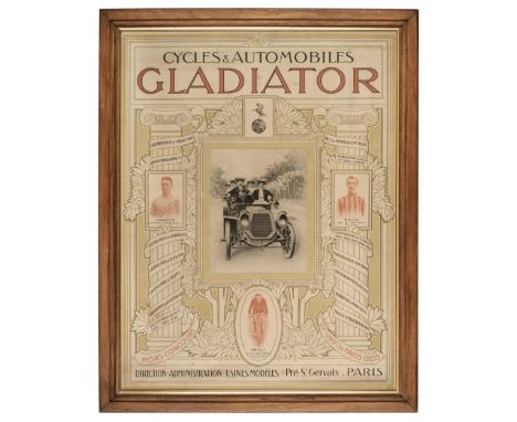 * Gladiator. An original Gladiator Cycle &amp; Automobiles Poster c.1904, monochrome and red lithograph on paper, creases, sp