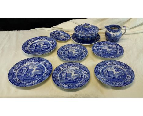 11 pieces of Copeland Spode Italian blue & white wares 