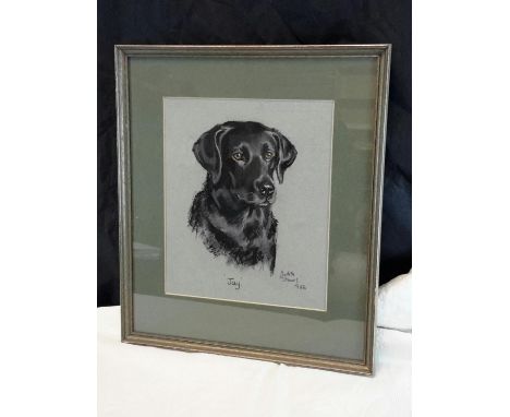 Judith Stowell paste portrait of a labrador, dated 1986, 31x26cm in a fitted frame