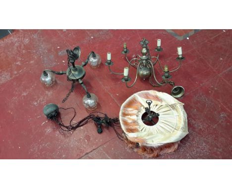 Two antique chandeliers & rise & fall light 