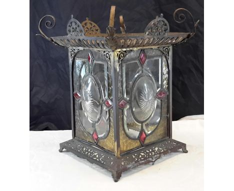 Victorian stain glass porch light, 45x30x30cm 