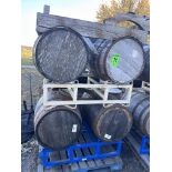 Lot of (4) Wooden Barrels / Casks with (2) 2-Barrel Metal Supports, on pallet