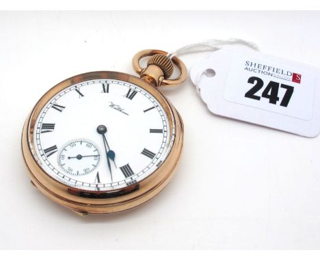 Waltham; A Gold Plated Cased Openface Pocketwatch, the signed white dial with black Roman numerals and seconds subsidiary dia