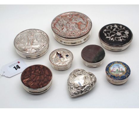 A Georgian Old Sheffield Plate Circular Snuff Box, with piqué style pull off cover (internally 5.5cm diameter); Together with