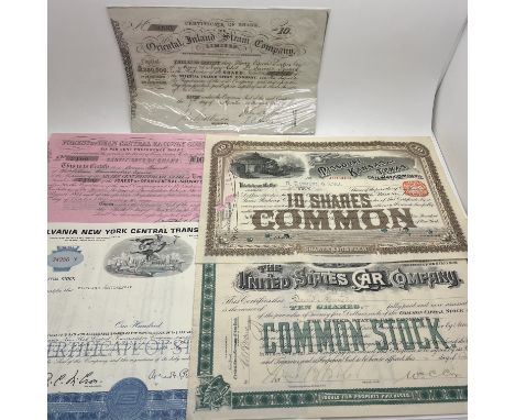 Large Collection of Various Share Certificates, includes U.S.A Railroad, General Motors, Manchester Carriage Company, etc.