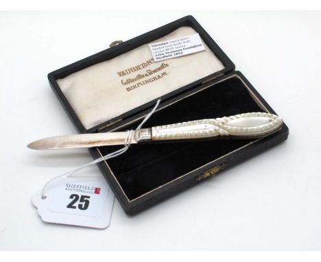 A XIX Century Hallmarked Silver and Mother of Pearl Folding Fruit Knife, John Yeomans Cowlishaw, Sheffield 1893, with decorat