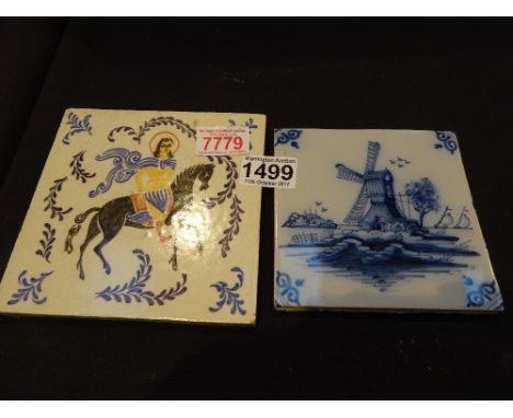 Early Carter (Poole) ceramic tile and an underglaze blue example