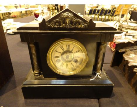 Victorian chiming slate mantle clock, L: 32 cm 