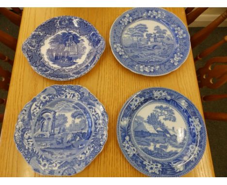 A Copelan Spode Italian pattern blue & white plate and three others. (4)