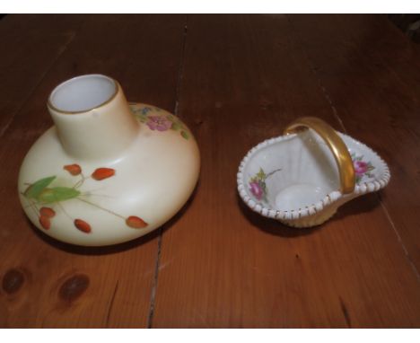 A Royal Worcester porcelain miniature basket and a vase – 2491 (2)