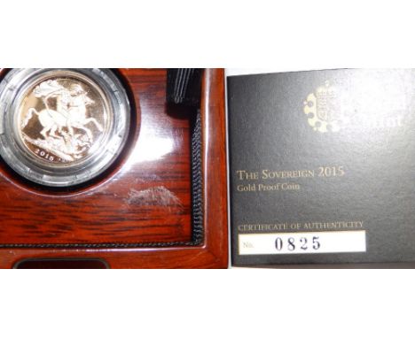 A 2015 proof gold sovereign in case with certificate.
