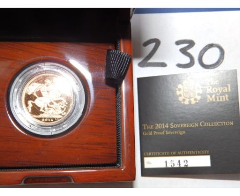 A 2014 proof gold sovereign in case with certificate.