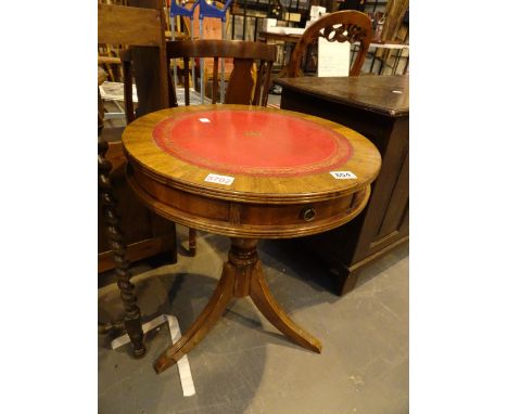 20thC drum table on tripod legs and leather inset