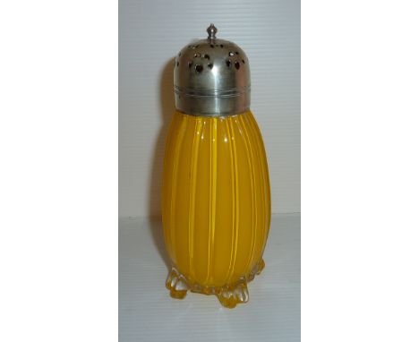 Yellow glass and silver plated sugar sifter 
