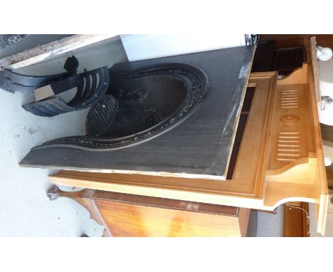 Complete fire place comprising of pine fire surround and mantel with case metal inset fire with marble hearth 