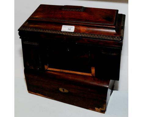 Rosewood sarcophagus shaped tea caddy a/f and mahogany writing box with brass escutcheon