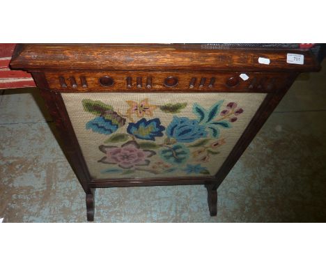 Oak framed wool work fire screen 