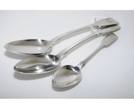 Pair of London silver hallmarked table spoons and similar dessert spoon