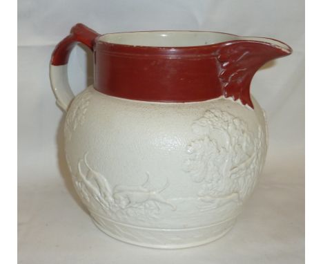 Copeland jug with relief moulded pattern depicting hunting 