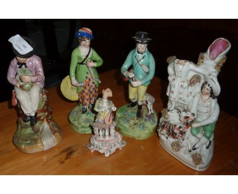 Selection of 19th C and later Woods ceramic figures, Staffordshire figure and a continental figure (5) (A/F) 
