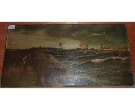 Unframed oil on canvas depicting seascape 
