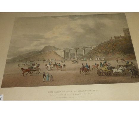 Framed engraved print entitled 'The Cliff Bridge at Scarborough' drawn on stone by F. Nicholson from a sketch by Dave Bird 