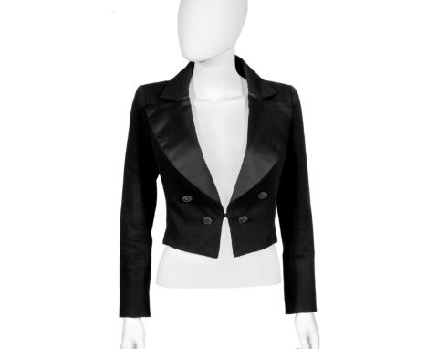 Black Denim Cropped Evening Jacket,Chanel, c. 2017,With contrasting lapels and black enamel 'Coco Cuba' buttons, Condition Gr