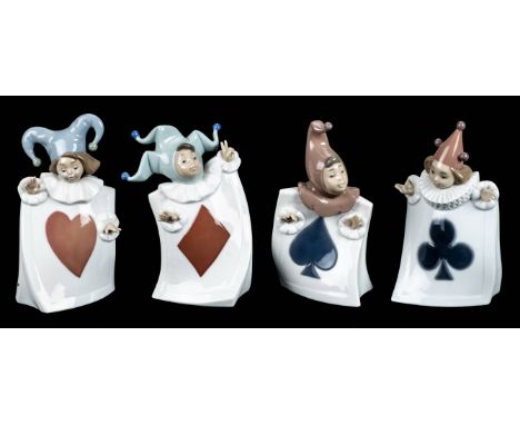 *Playing Cards. Set of four Nao porcelain figures,  modelled as playing card figures, 16.5cm high, each with original card bo